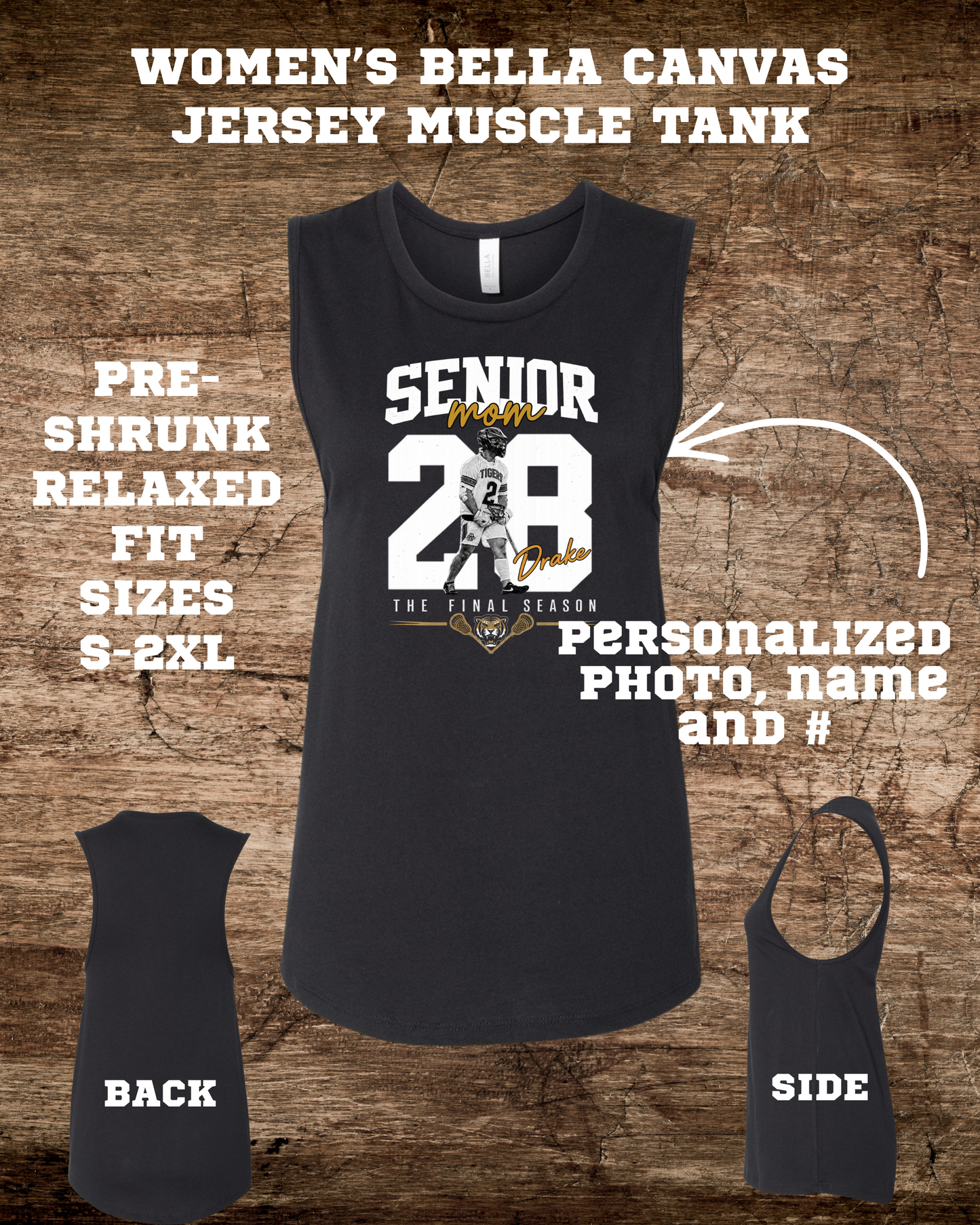 Customized Bella Canvas Jersey Tri-Blend Lacrosse Mom Muscle Tank