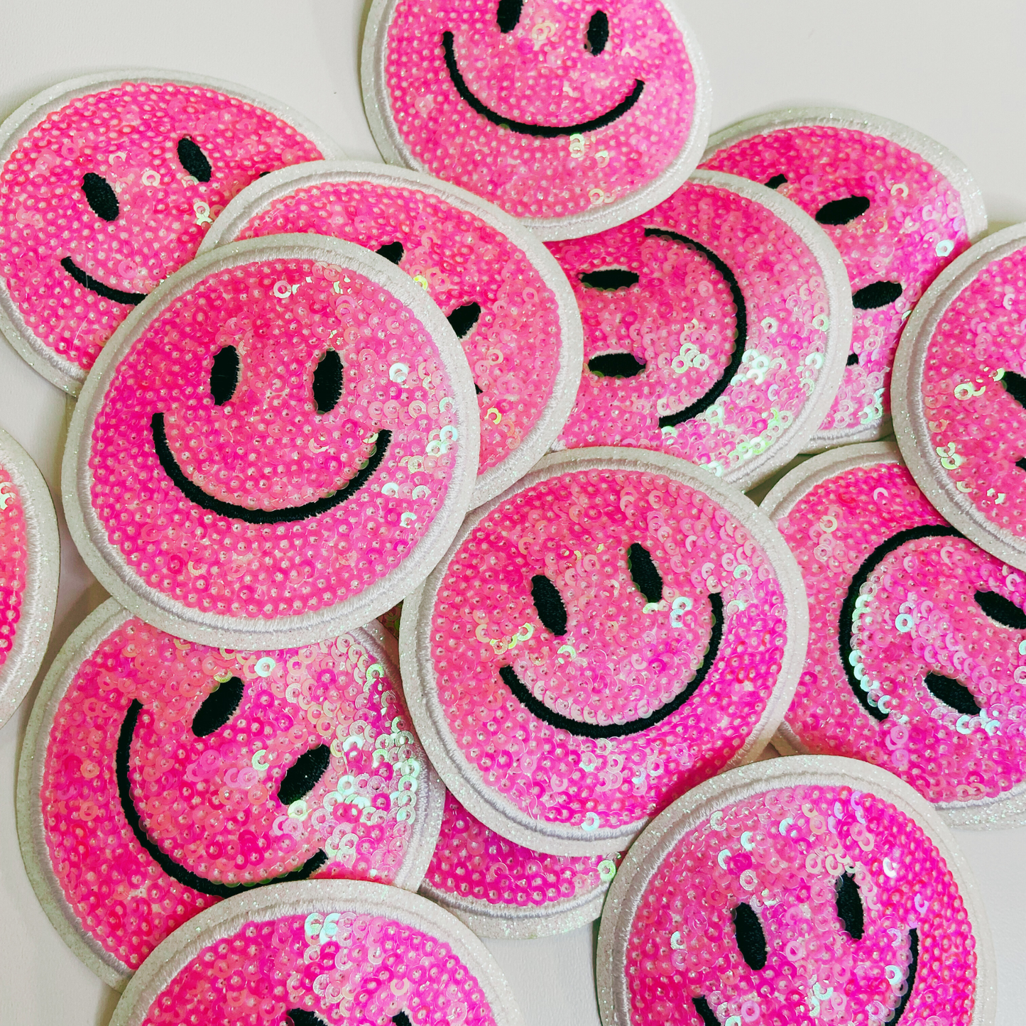 NEON Sequin Smiley Face Patch - 2.5" x 2.5"  - hat Patch