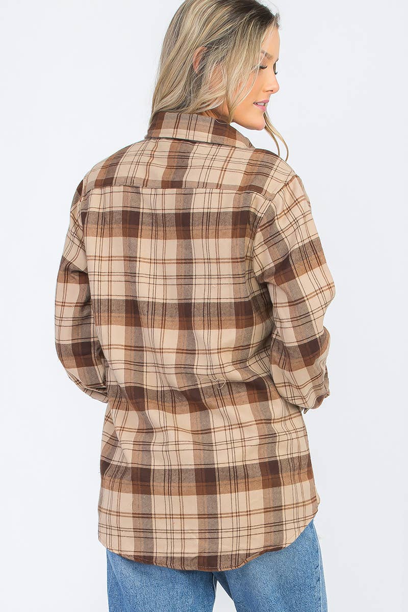 W-FL102 Womens Boyfriend Flannel Checkered Plaid Long Sleeve