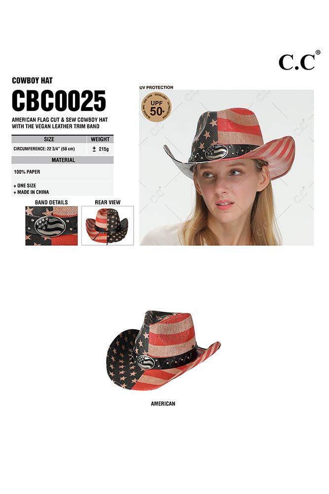 C.C American Flag Vegan Leather Band Cowboy Hat