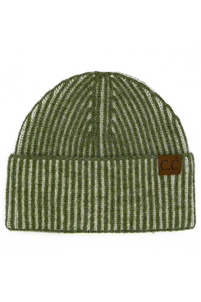 C.C Contrast Color Stripes Cuff Beanie