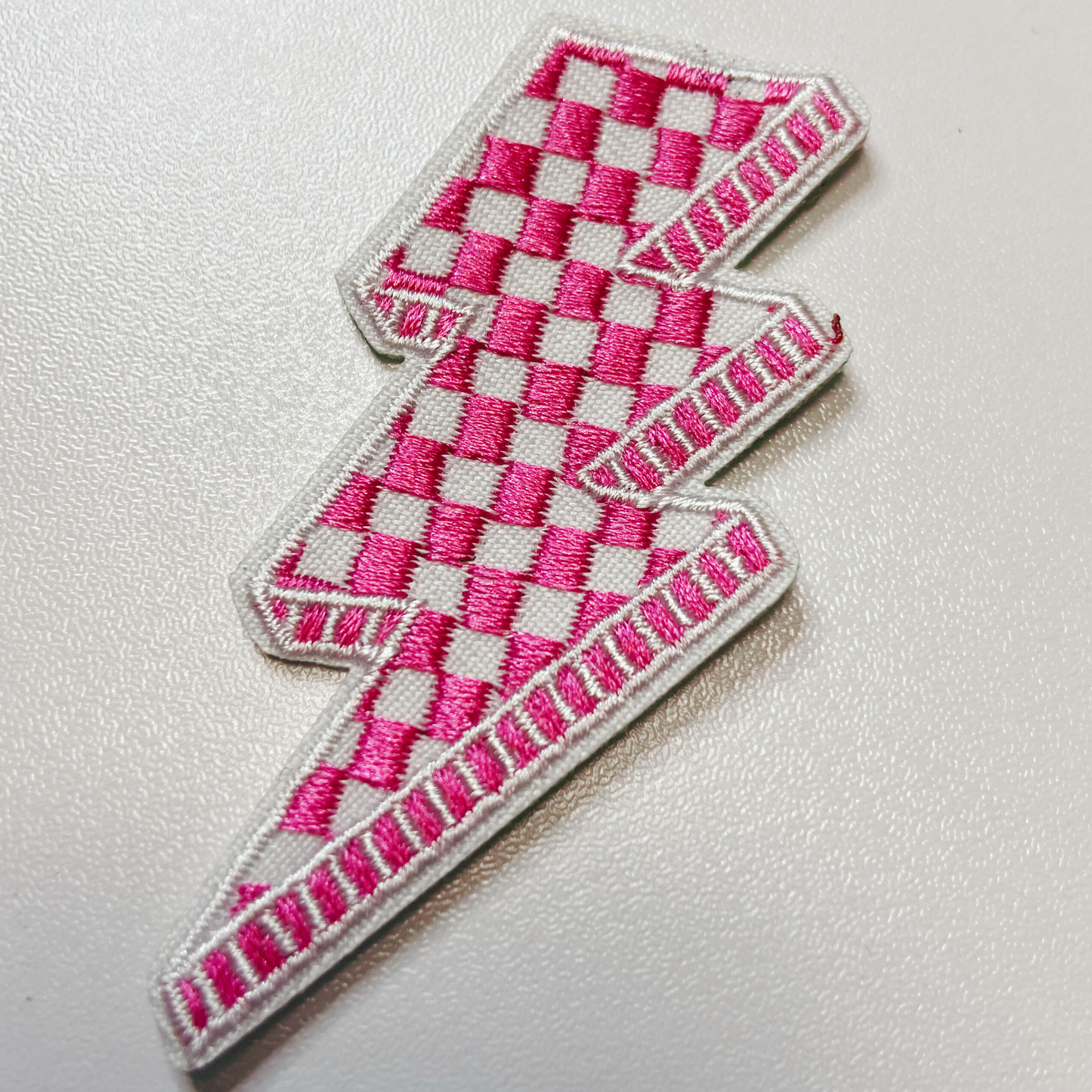 2.5” Checkered Lightning - PINK - Embroidered Hat Patch