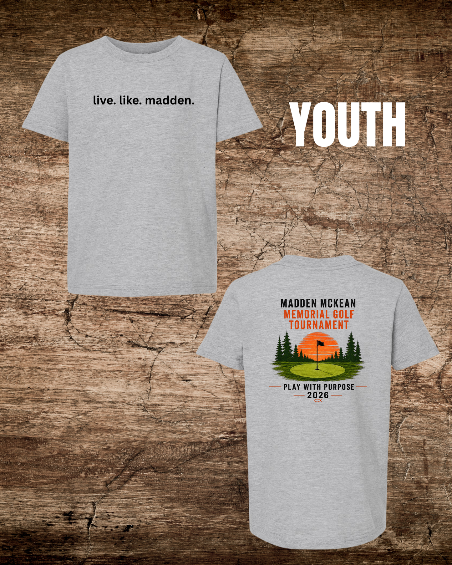 Madden Foundation YOUTH live.like.madden Play with Purpose 2-sided Tee