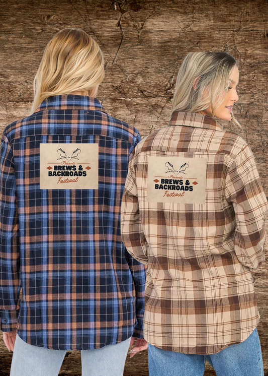 Ladies Brews & Backroads Patched Flannel