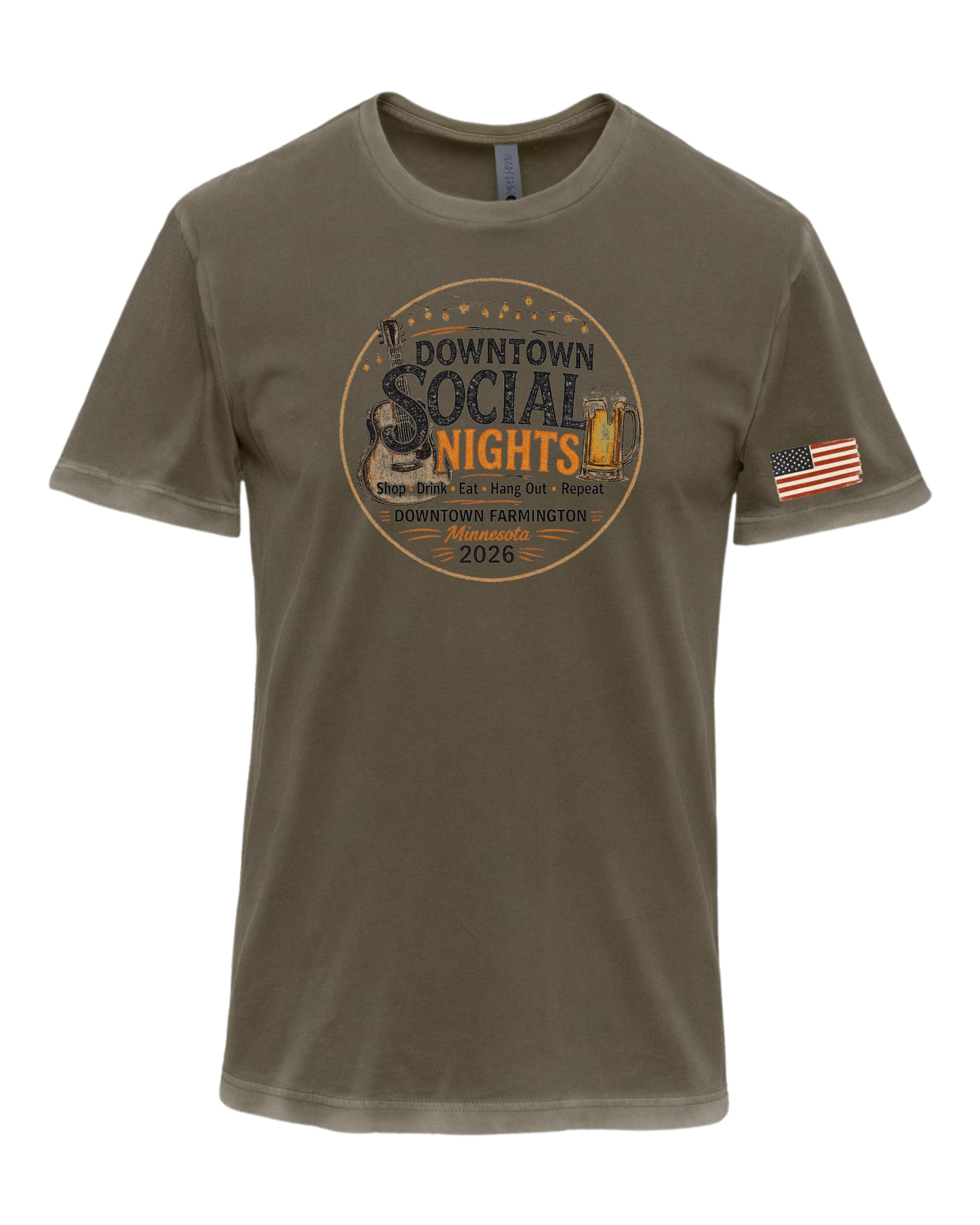 Downtown Social Unisex Next Level Soft Wash Tee 1-Sided w/Flag