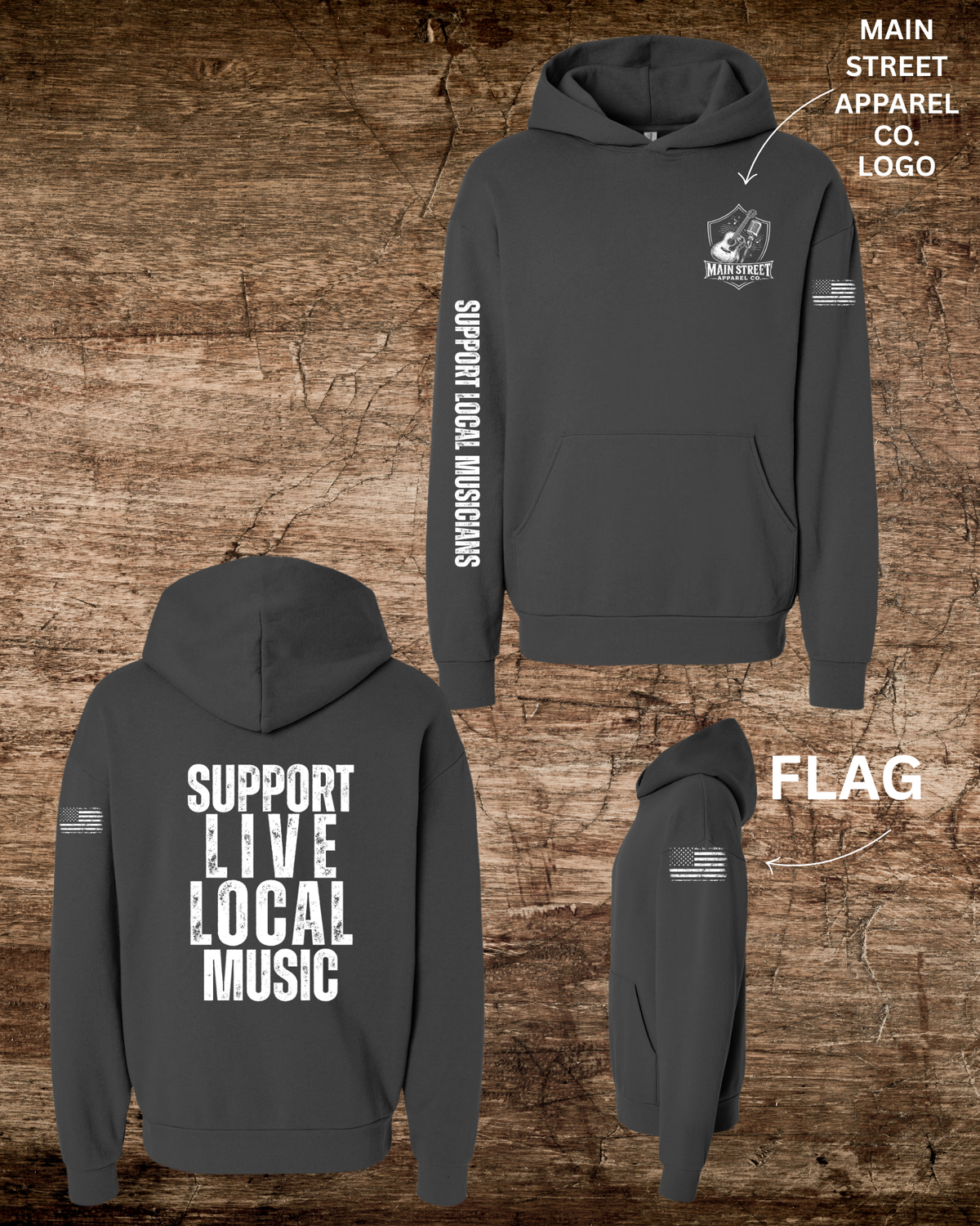Main Street Apparel Co Exclusive Support Local Live Music Hoodie