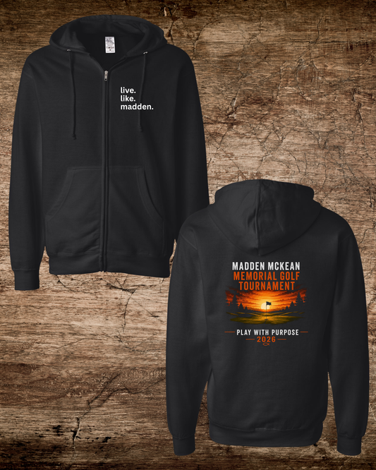 Madden Foundation live.like.madden Memorial Golf Tournament 2-Sided Zip Hoodie