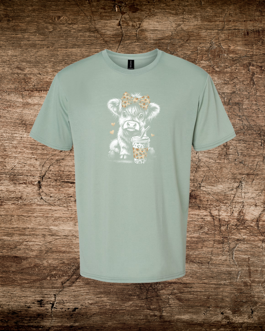 Unisex Highland Cow Leopard w/ Coffee Tee