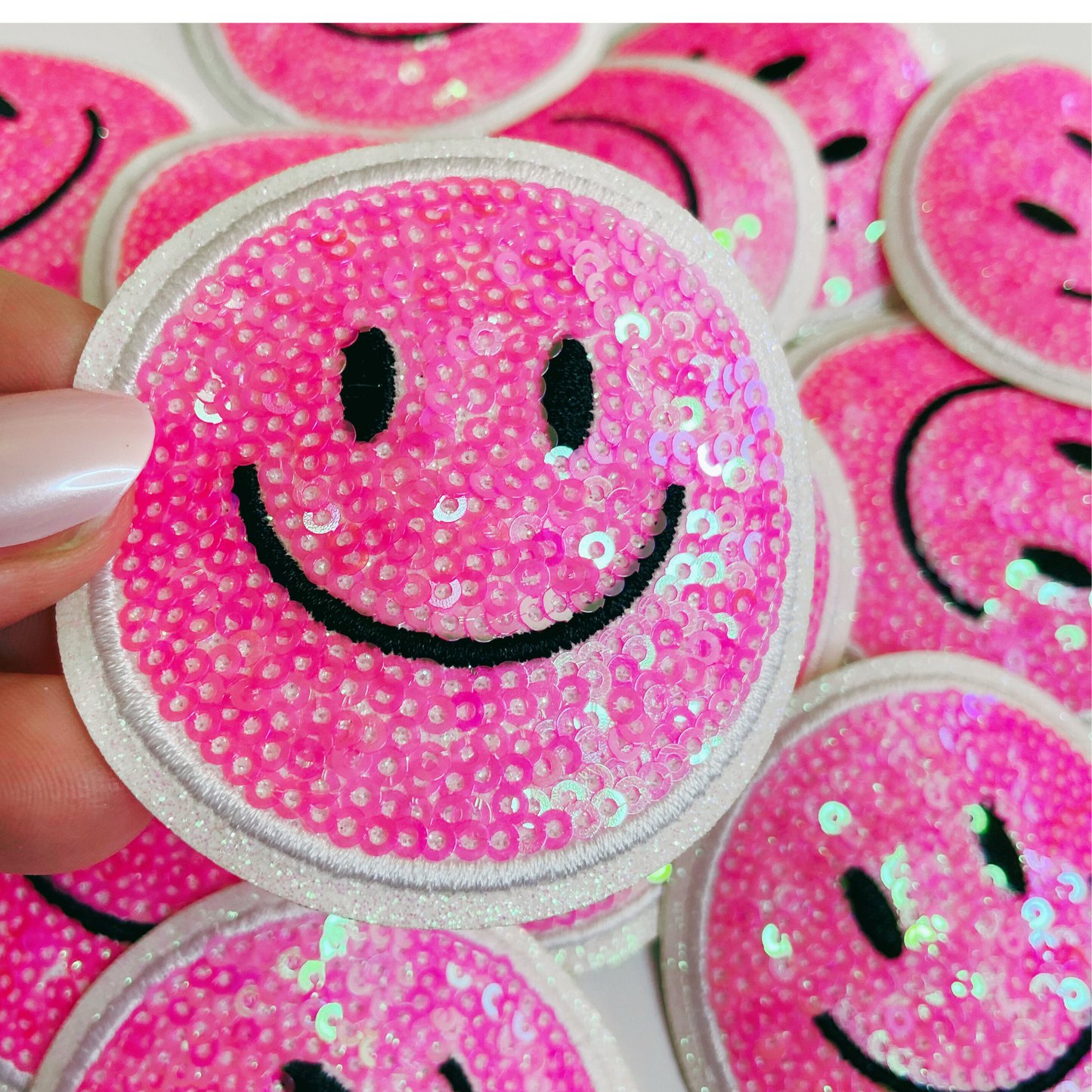 NEON Sequin Smiley Face Patch - 2.5" x 2.5"  - hat Patch