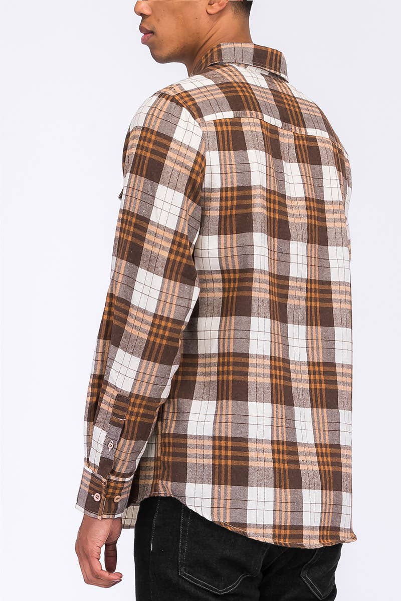 UNISEX LONG SLEEVE FLANNEL BUTTON DOWN SHIRT