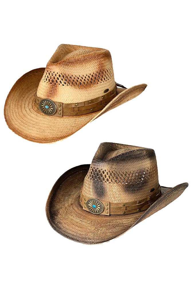 C.C Weaved Vegan Suede Band Tea-Stain Cowboy Hat