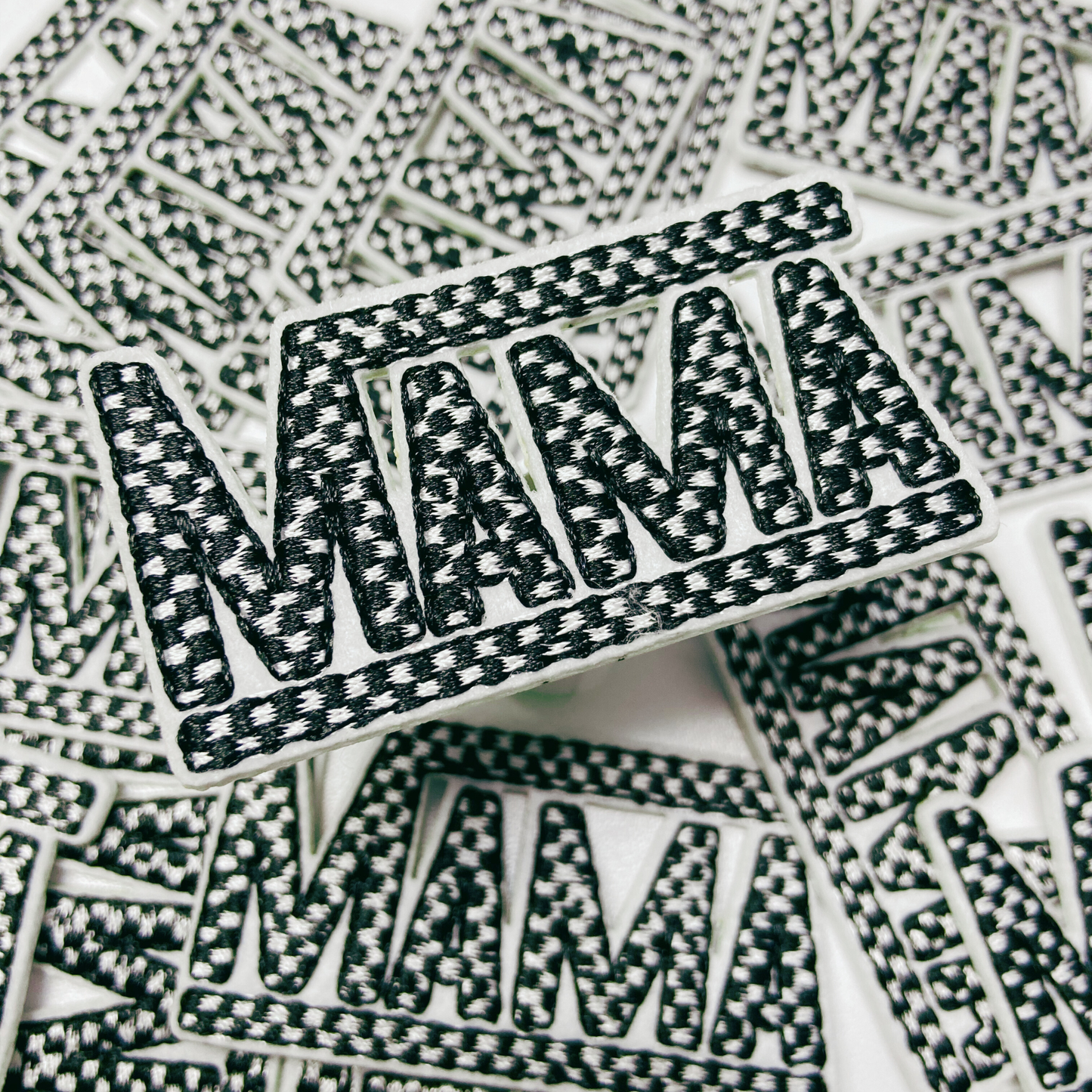 2 1/4" small Checkered Mama in Black & White  -  Embroidered Hat Patch