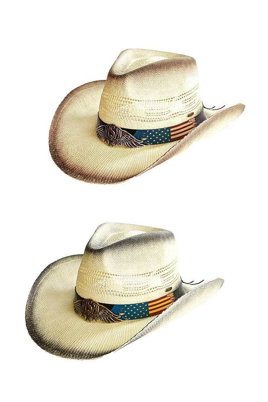 C.C American Flag Band Tea-Stain Cowboy Hat