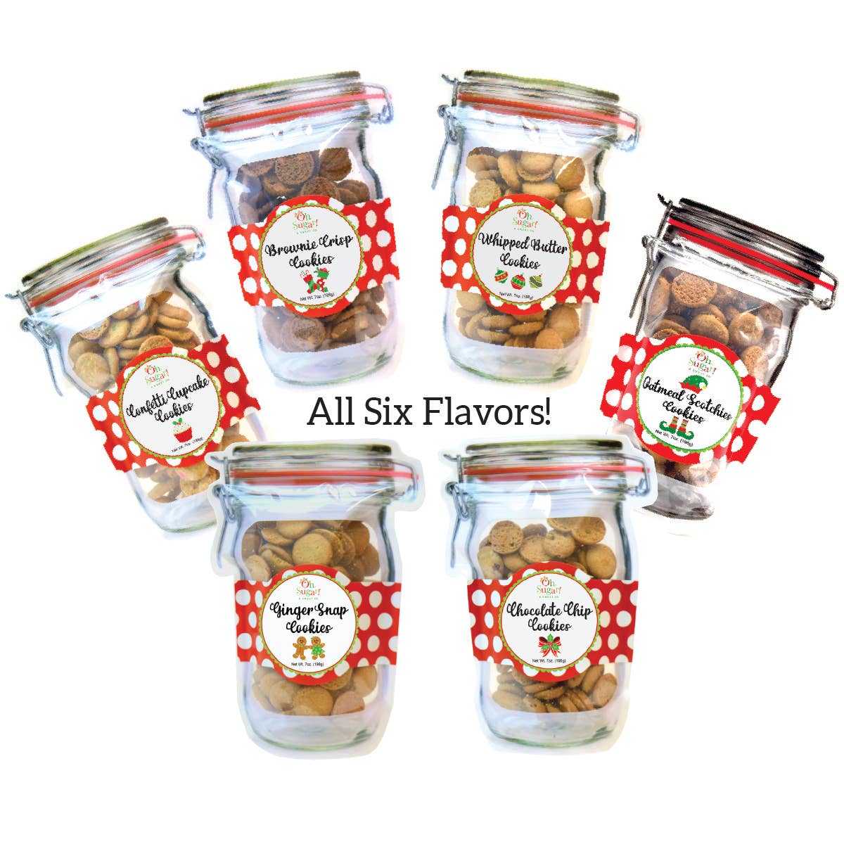 Christmas Holiday Assorted Cookie Flavors Mason Jar Pouches