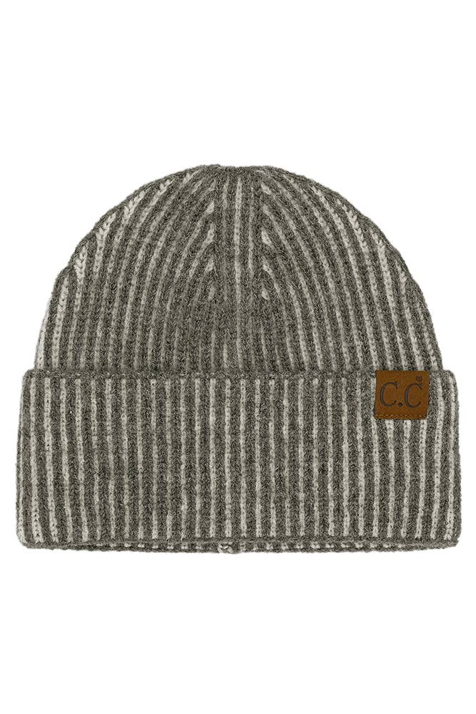 C.C Contrast Color Stripes Cuff Beanie