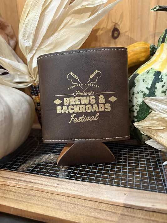 Brews & Backroads Leather Can Koozie - 12oz