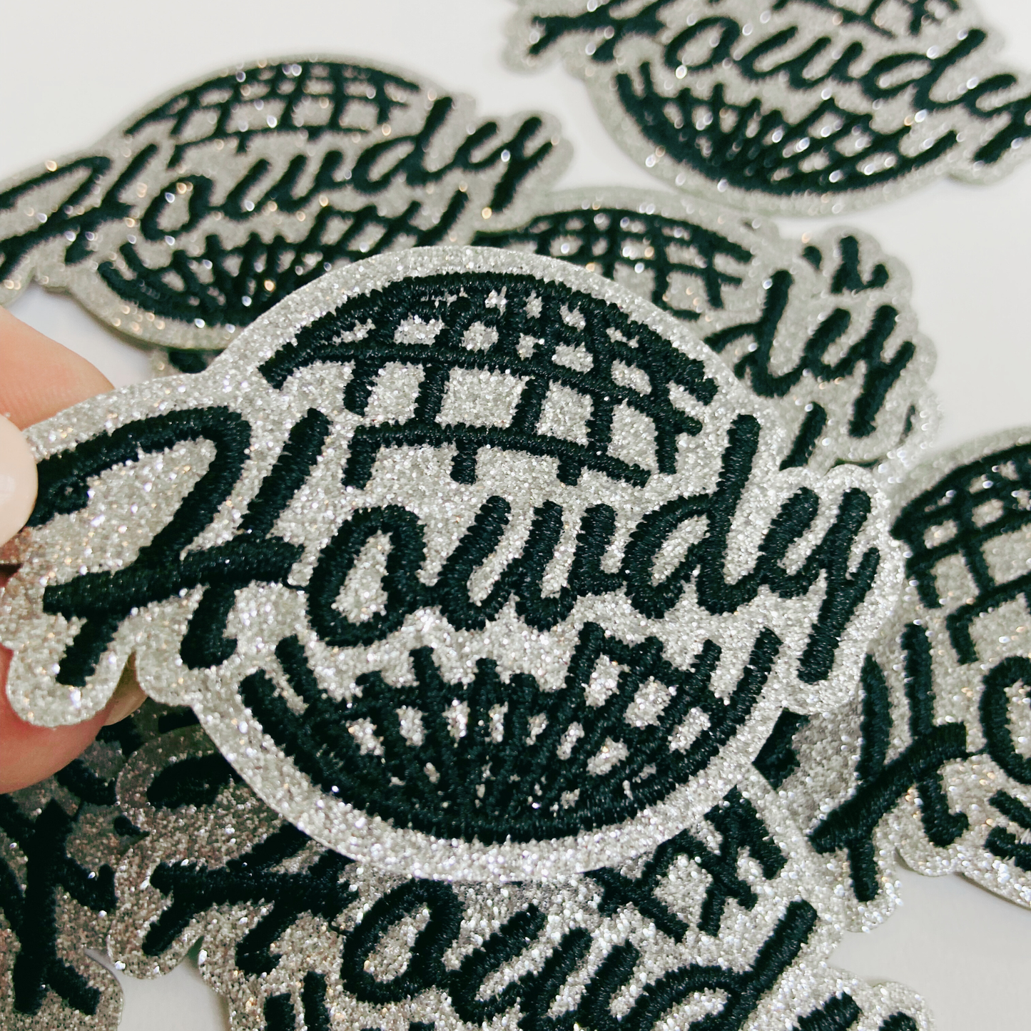 2.5" Glitter Howdy Silver or Pink -  Embroidered Hat Patch